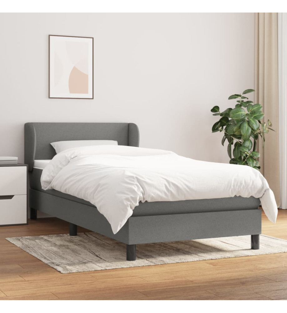 Lit à sommier tapissier avec matelas Gris foncé 80x200 cm Tissu