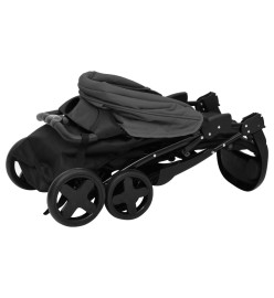 Poussette pour bébé 2-en-1 Gris foncé et noir Acier