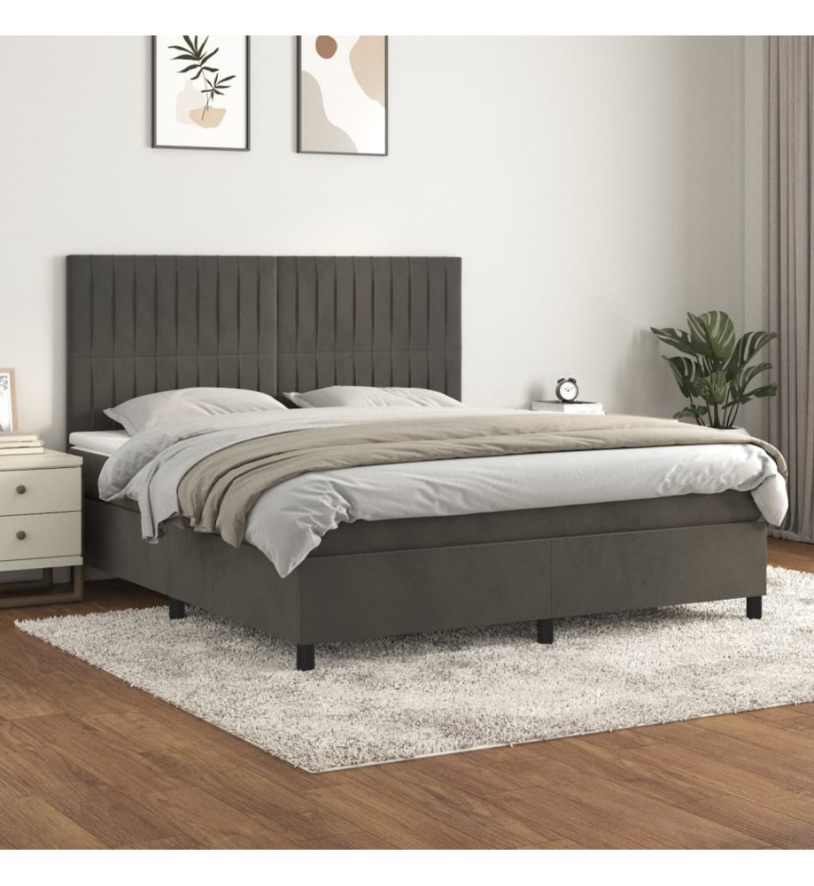 Lit à sommier tapissier et matelas Gris foncé 160x200cm Velours Lit à sommier tapissier et matelas Gris foncé 160x200cm Velours