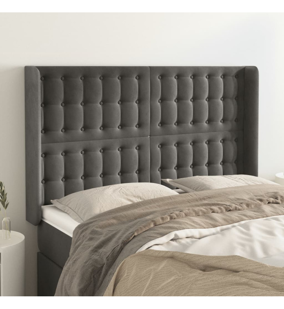 Tête de lit avec oreilles Gris foncé 147x16x118/128 cm Velours Tête de lit avec oreilles Gris foncé 147x16x118/128 cm Velours