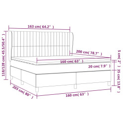 Lit à sommier tapissier et matelas Gris clair 160x200cm Velours