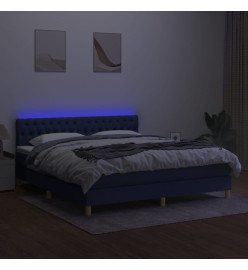 Sommier tapissier avec matelas et LED Bleu 160x200 cm Tissu