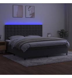 Sommier tapissier matelas et LED Gris foncé 200x200 cm Velours
