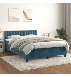 Lit à sommier tapissier et matelas Bleu foncé 140x190cm Velours