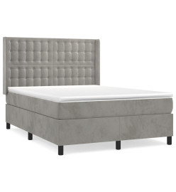 Lit à sommier tapissier et matelas Gris clair 140x200cm Velours