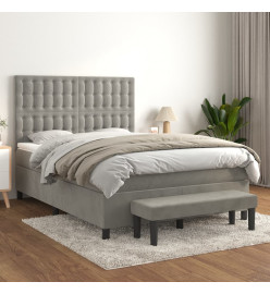 Lit à sommier tapissier et matelas Gris clair 140x190cm Velours