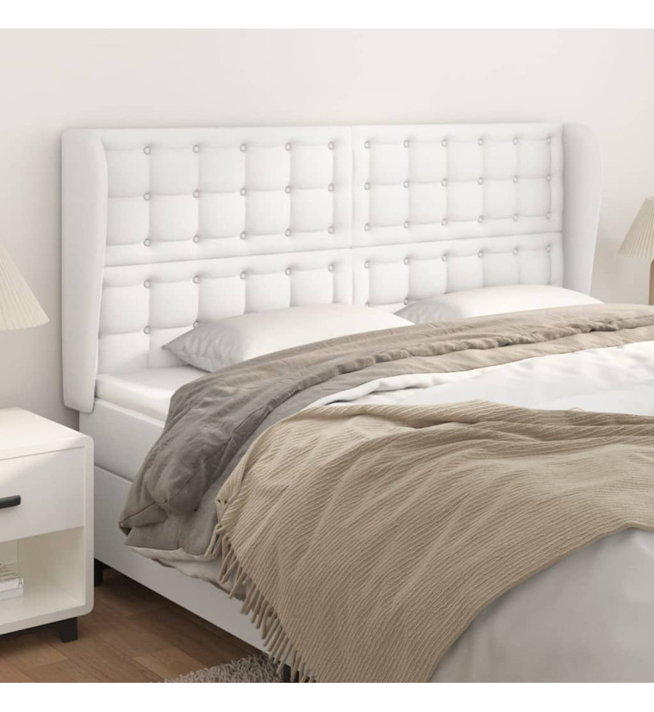 Tête de lit avec oreilles Blanc 163x23x118/128 cm Similicuir Tête de lit avec oreilles Blanc 163x23x118/128 cm Similicuir