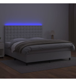 Sommier tapissier et matelas et LED Blanc 160x200 cm Similicuir