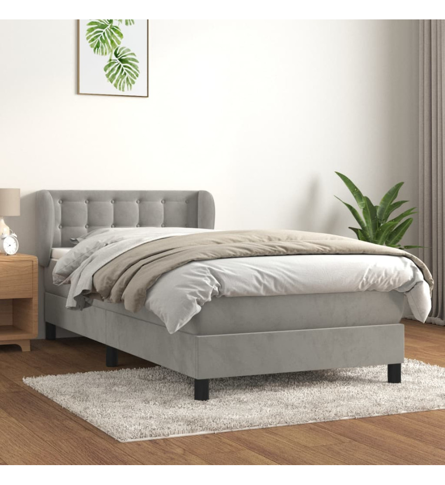 Lit à sommier tapissier et matelas Gris clair 90x200 cm Velours Lit à sommier tapissier et matelas Gris clair 90x200 cm Velours