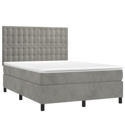 Sommier tapissier matelas et LED Gris clair 140x190 cm Velours