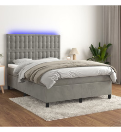 Sommier tapissier matelas et LED Gris clair 140x200 cm Velours