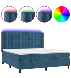 Sommier tapissier matelas et LED Bleu foncé 160x200 cm Velours