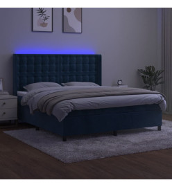 Sommier tapissier matelas et LED Bleu foncé 160x200 cm Velours