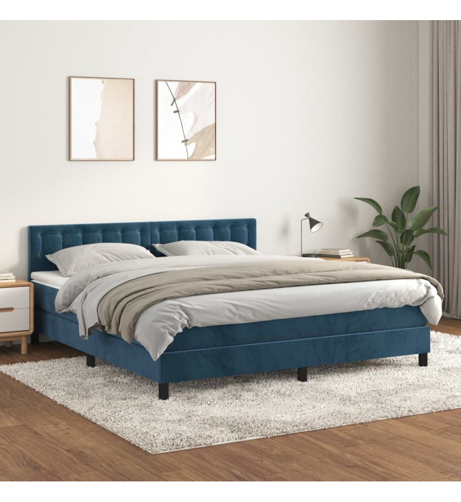 Lit à sommier tapissier et matelas Bleu foncé 160x200cm Velours Lit à sommier tapissier et matelas Bleu foncé 160x200cm Velours