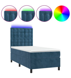 Sommier tapissier et matelas et LED Bleu foncé 80x200cm Velours