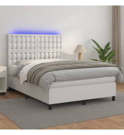 Sommier tapissier et matelas et LED Blanc 140x200 cm Similicuir