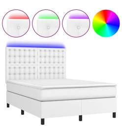 Sommier tapissier et matelas et LED Blanc 140x200 cm Similicuir