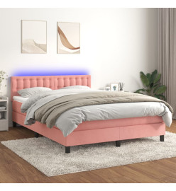 Sommier tapissier avec matelas et LED Rose 140x200 cm Velours