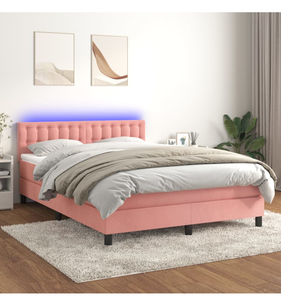 Sommier tapissier avec matelas et LED Rose 140x190 cm Velours Sommier tapissier avec matelas et LED Rose 140x190 cm Velours