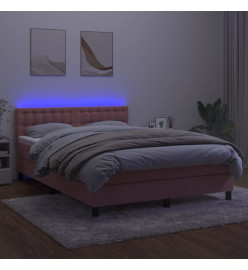 Sommier tapissier avec matelas et LED Rose 140x190 cm Velours
