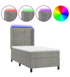 Sommier tapissier et matelas et LED Gris clair 90x200cm Velours