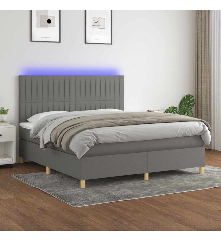Sommier tapissier et matelas et LED Gris foncé 180x200 cm Tissu Sommier tapissier et matelas et LED Gris foncé 180x200 cm Tissu