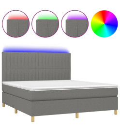 Sommier tapissier et matelas et LED Gris foncé 180x200 cm Tissu