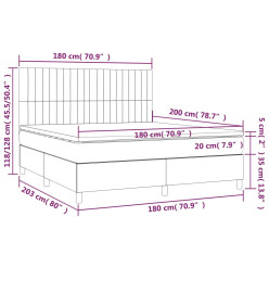 Sommier tapissier et matelas et LED Gris foncé 180x200 cm Tissu