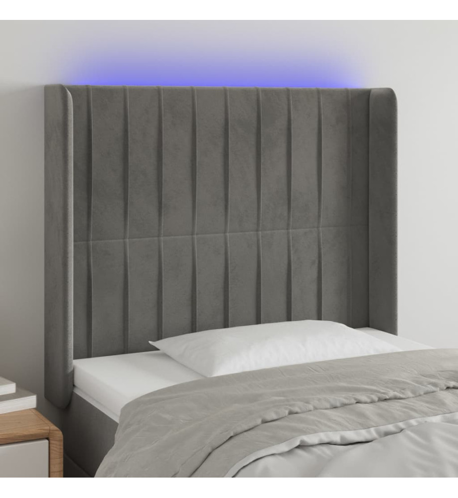 Tête de lit à LED Gris clair 93x16x118/128 cm Velours Tête de lit à LED Gris clair 93x16x118/128 cm Velours
