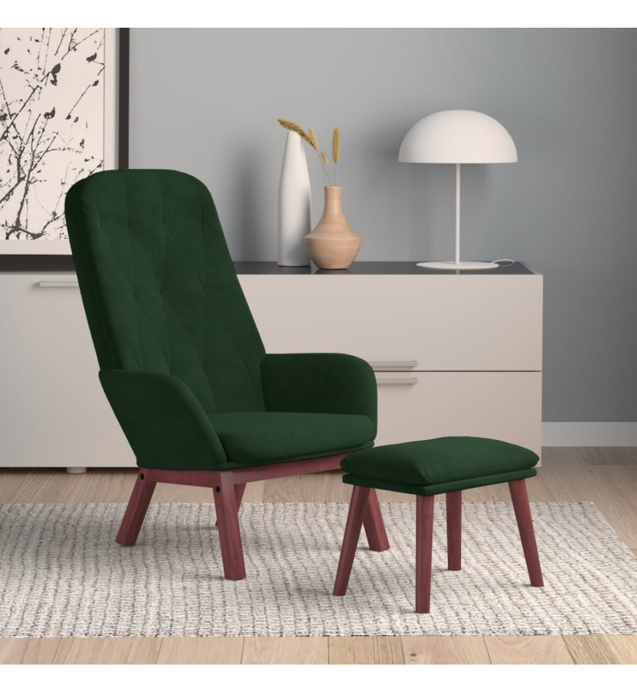 Chaise de relaxation avec repose-pied Vert foncé Velours