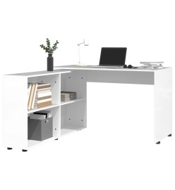 Bureau d'angle Blanc brillant Bois d'ingénierie