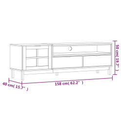 Meuble TV avec porte vitrée FLAM 158x40x50cm bois massif de pin