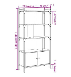 Bibliothèque avec portes chêne fumé 76,5x30x154,5 cm