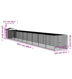 Poulailler avec cour anthracite 117x1017x123 cm acier galvanisé