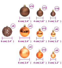 Boules de Noël 100 pcs marron 3 / 4 / 6 cm