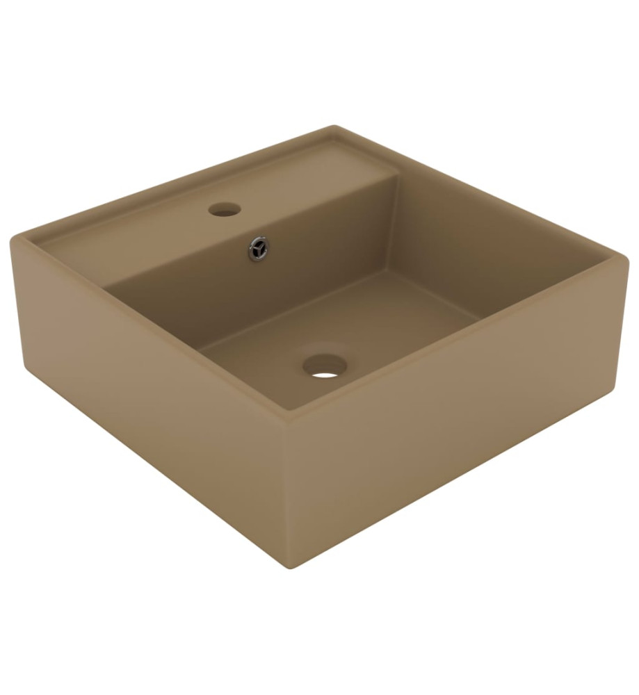 Lavabo carré de luxe à trop-plein Crème mat 41x41 cm Céramique