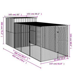 Poulailler avec cour anthracite 165x455x181 cm acier galvanisé