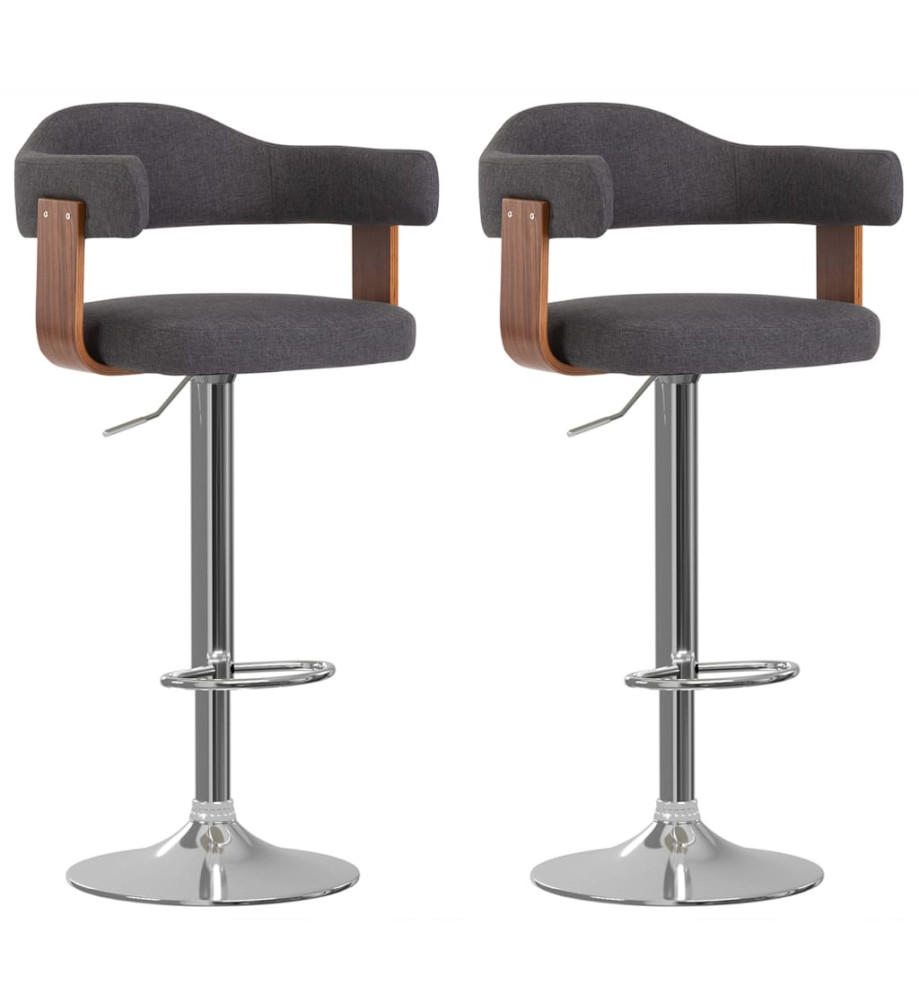 Tabourets de bar lot de 2 gris foncé bois courbé et tissu