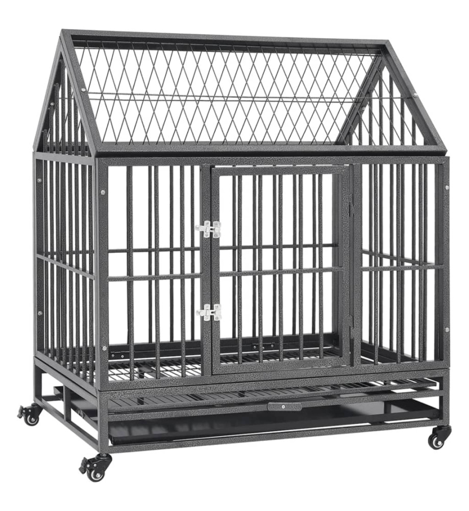 Cage pour chien avec roues et toit Acier 92x62x106 cm