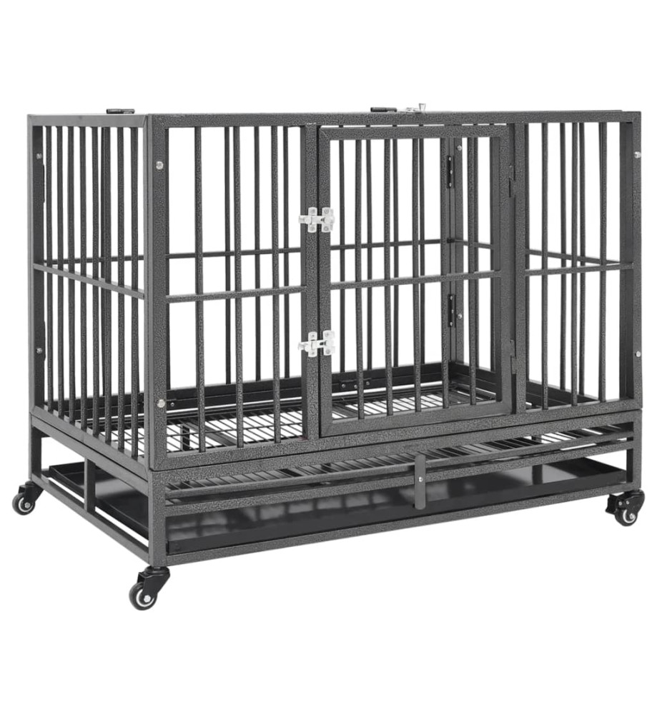 Cage pour chiens avec roues Acier 92x62x76 cm