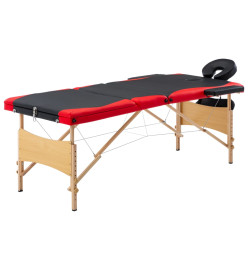 Table de massage pliable 3 zones Bois Noir et rouge