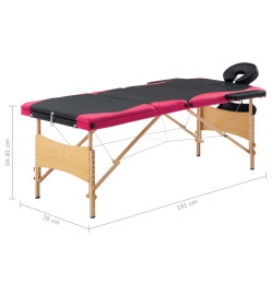 Table de massage pliable 3 zones Bois Noir et rose