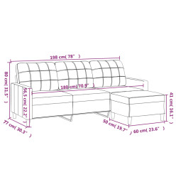 Canapé à 3 places avec repose-pieds Noir 180 cm Tissu