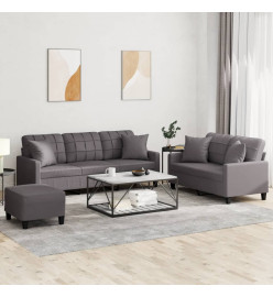 Ensemble de canapés 3 pcs avec coussins gris similicuir