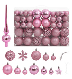 Ensemble de boules de Noël 111 pièces rose polystyrène