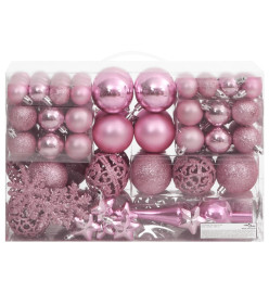 Ensemble de boules de Noël 111 pièces rose polystyrène