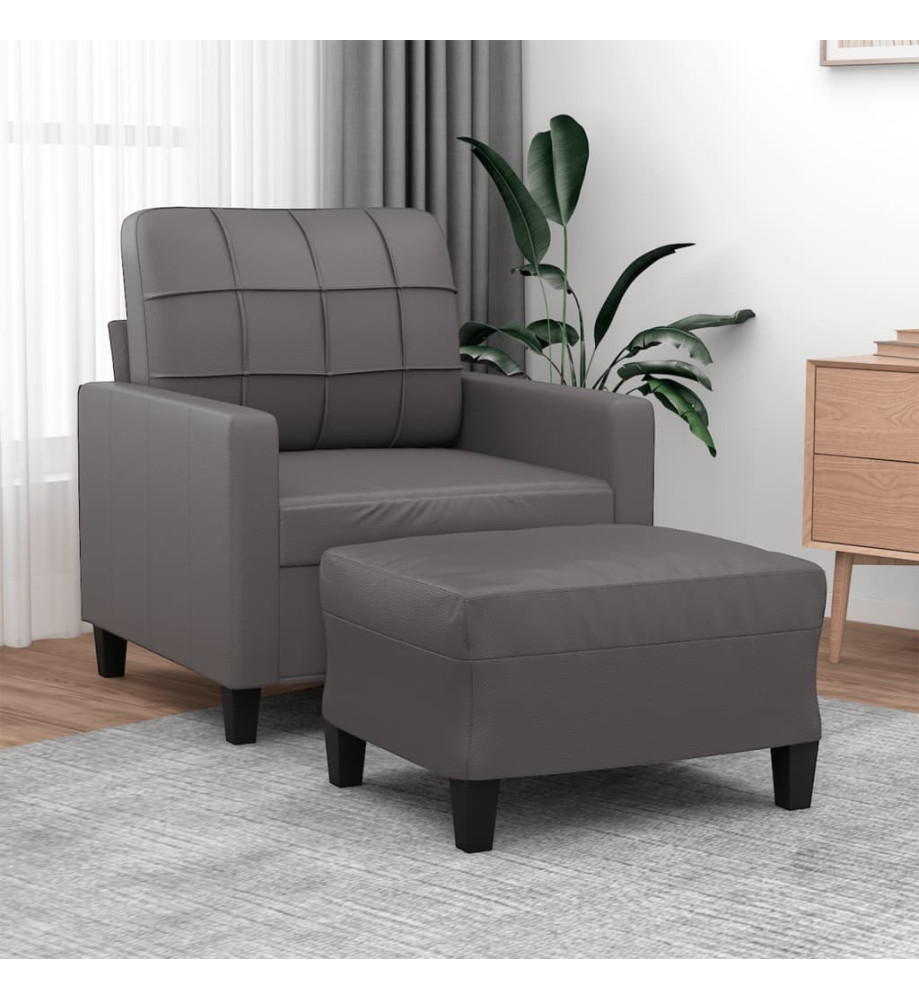 Fauteuil avec repose-pied Gris 60 cm Similicuir