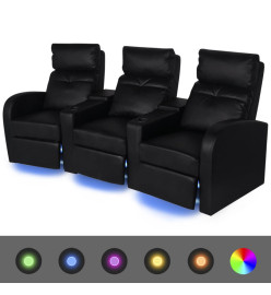 Fauteuil inclinable à LED à 3 places cuir artificiel noir