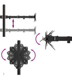 Support de moniteur double noir acier VESA 75/100 mm