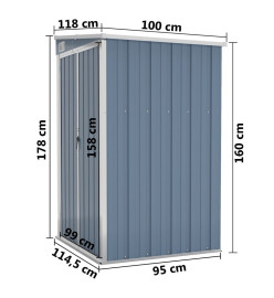 Remise de jardin murale Gris 118x100x178 cm Acier galvanisé